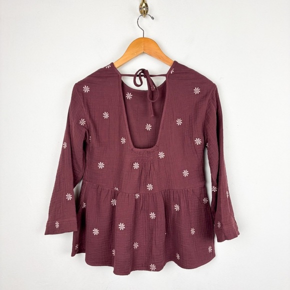 Madewell Embroidered Lightspun Peplum Open-Back Top Sz XS - Picture 4 of 7